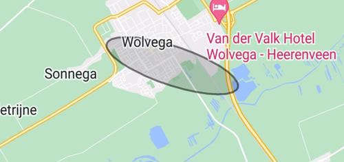 Op een kaart wordt een gebied aangegeven in Wolvega