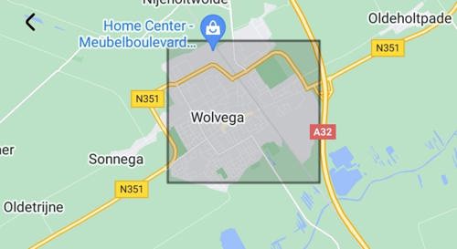 Kaartje van het verzendgebied van de NL-Alert op 30 november 2024 in Wolvega.